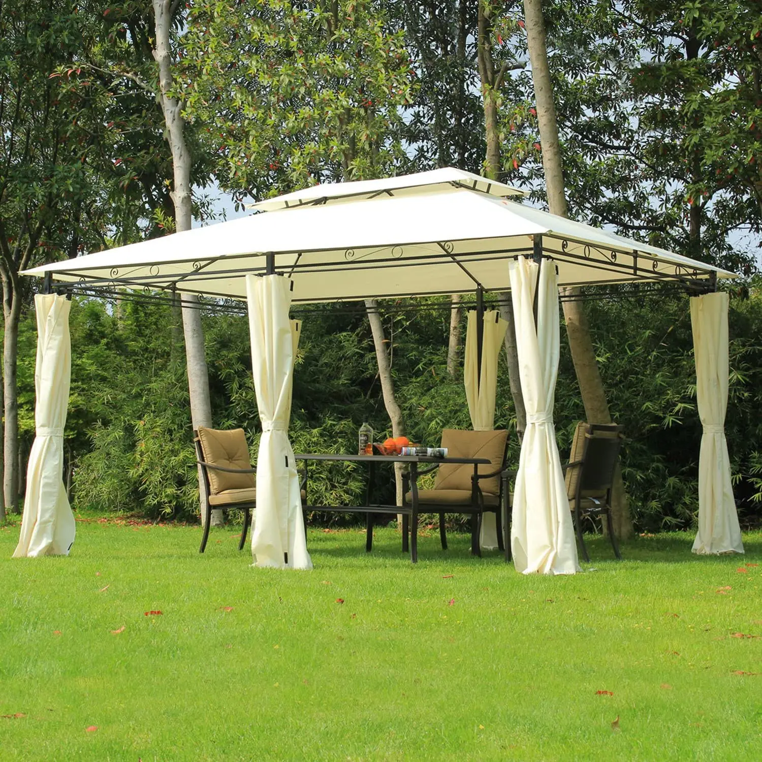 Wholesale 2-Tier Steel Outdoor Garden Gazebo with Vented Soft Top Canopy and Removable Curtains Outdoor Furniture