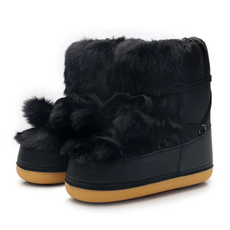 
New Design Ladies Fur Snow Boots Fur Mongolian Sheep Fur Boots With Ball Top 