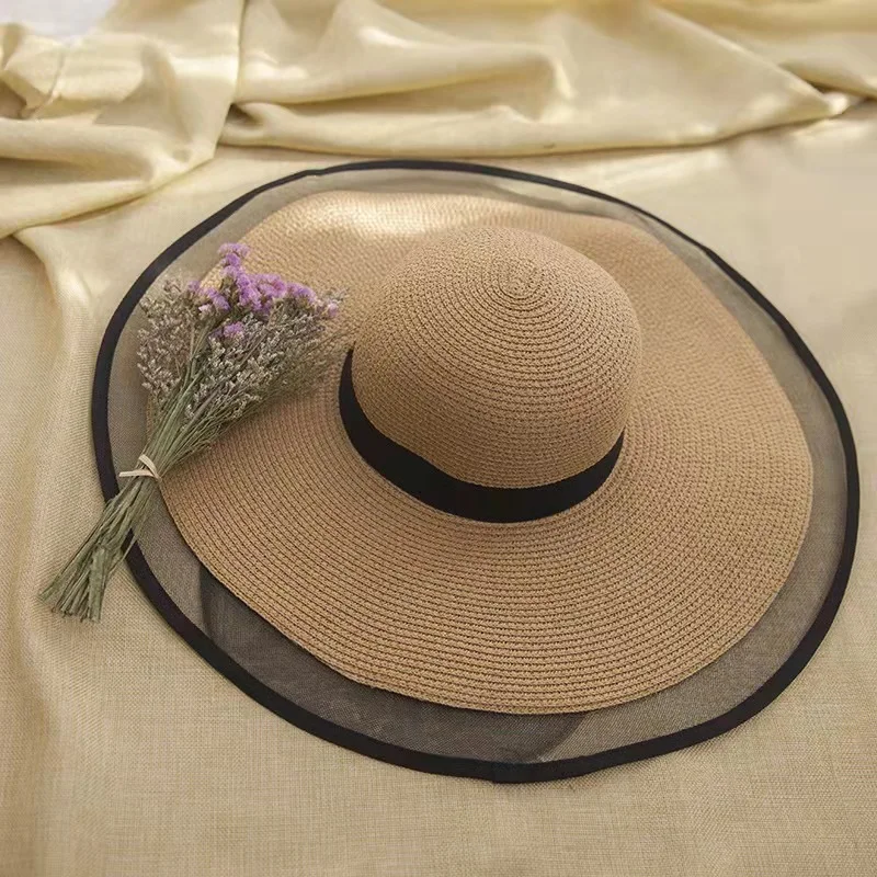 New Fashion Summer Sombrero Female Sun Hat Custom Bowknot Ribbon Foldable Wide Brim Beach Floppy Straw Hats For Women