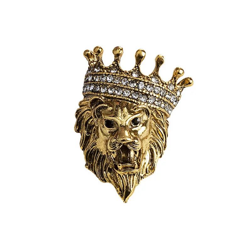 Retro Vintage lapel pin brooches lion head encrusted drill pin male lady suit decorative medal crystal brooch pins