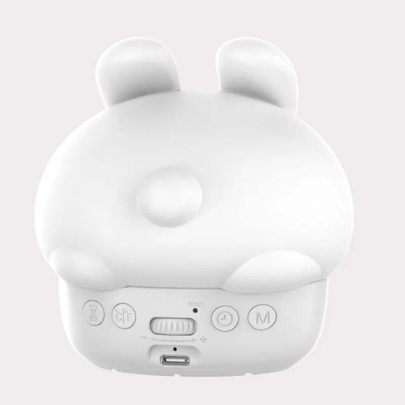Lonvel 2 in 1 Modern Design Mini Silicone Rabbit LED Night Light Dimmable USB Rechargeable Night Light Clock for Babies and Kids