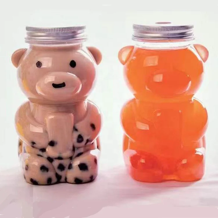 Bear Shaped Bottle 500ml Disposable PET Milk Tea Cup Plastic Juice Bottle