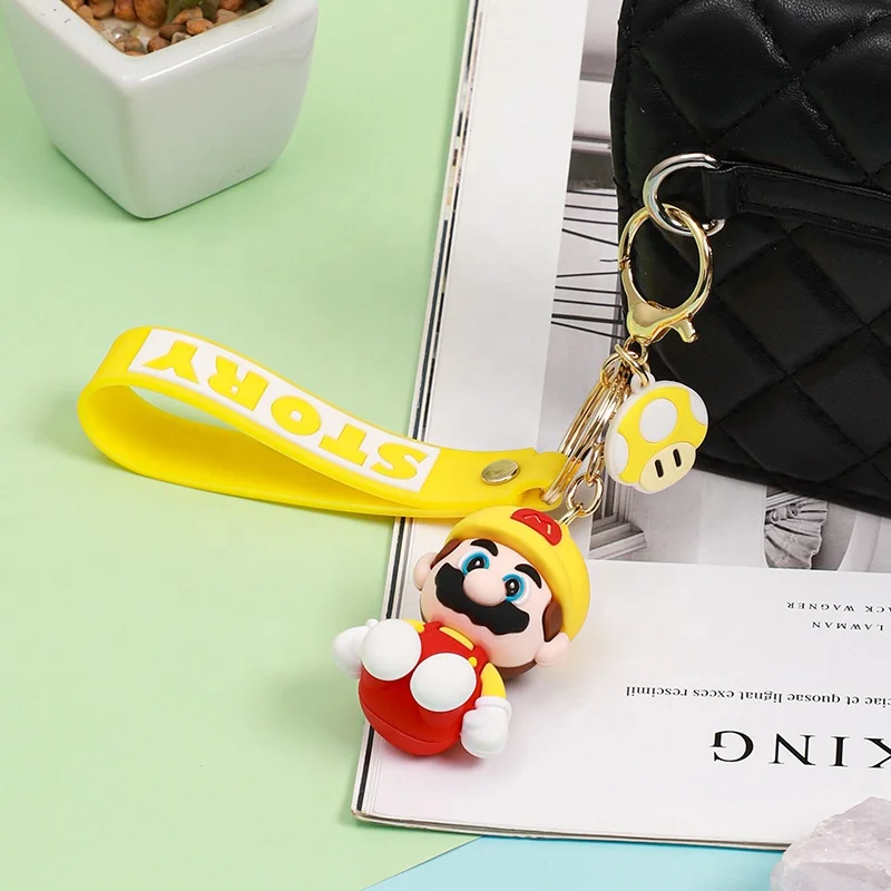 Cute cartoon animation game surrounding dripping glue key chain Ring bag Pendant 3d Doll PVC Mario keychain
