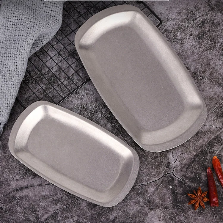 Japan Korea Food Cutlery Trays Stainless Steel Rectangular Barbecue Dish Metal Snack Plate Vegetarian Dish Frosted Dinner Plates