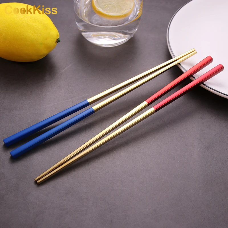Premium Japanese Inox Diamond Special Blue Metal Chop Sticks Set Gift Box Logo Stainless Steel Cooking Chopsticks