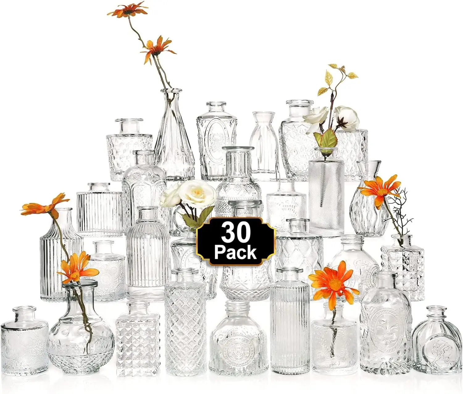 Nordic Style Glass Bud Vases - Set of 30 Small Clear Vases for Rustic Wedding Decorations and Home Table Centerpieces
