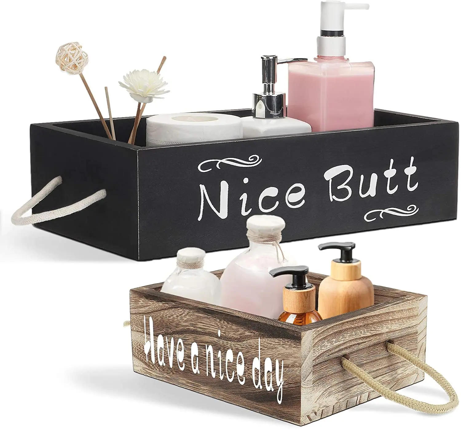 
Toilet Paper Holder Box 2 Sides Nice Butt Bathroom Decor wood Box 