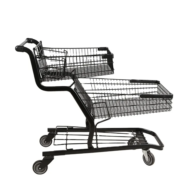new style double layered big capacity metal hand push shopping cart