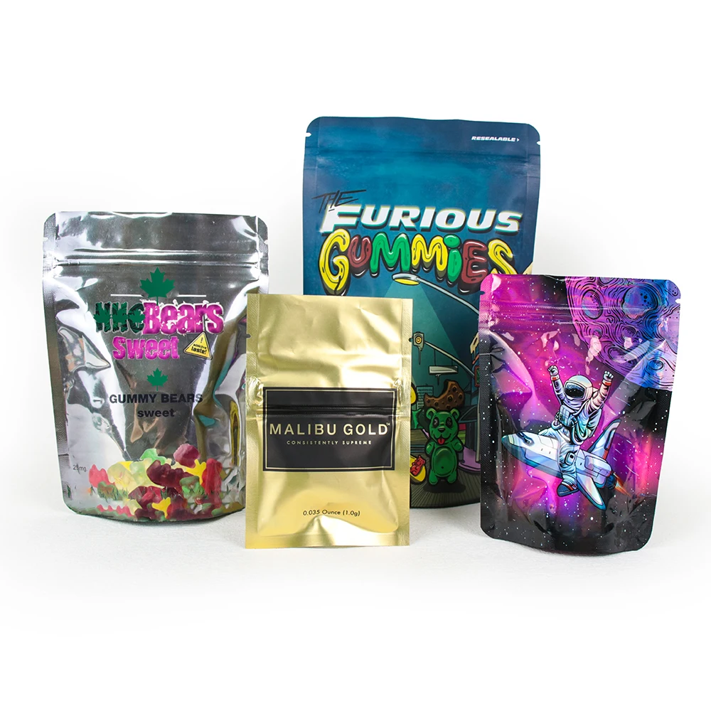 High Quality Custom Logo  Mylar Bag Smell Proof Aluminum Resealable Ziplock Stand Up  Food Packaging Poly Bag