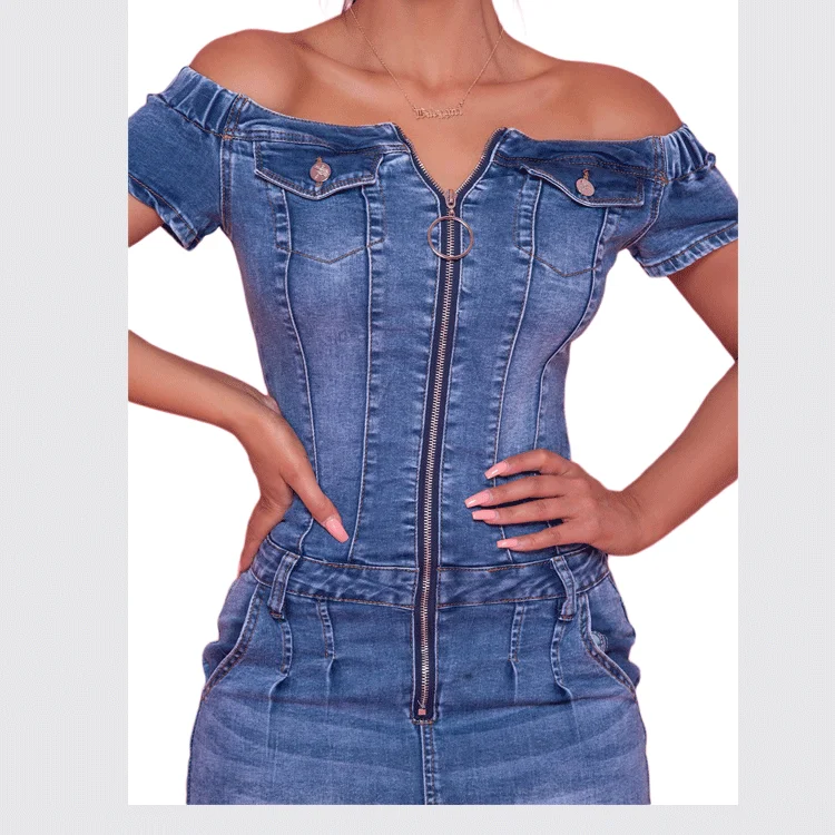 Casual Ladies Dresses Summer Denim Sleeveless Office Jeans One Piece Jumpsuit Off Shoulder Fashion 2022 Women Dress