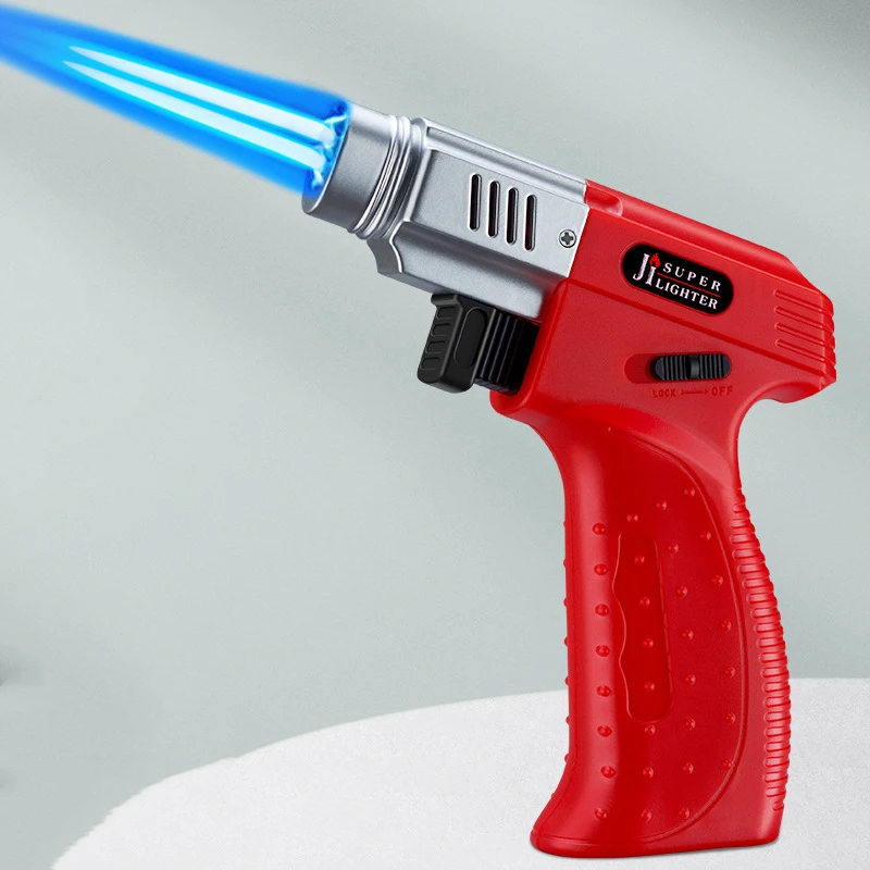 Hot selling gun model handheld double jet flame gas refillable torch lighter for BBQ cooking