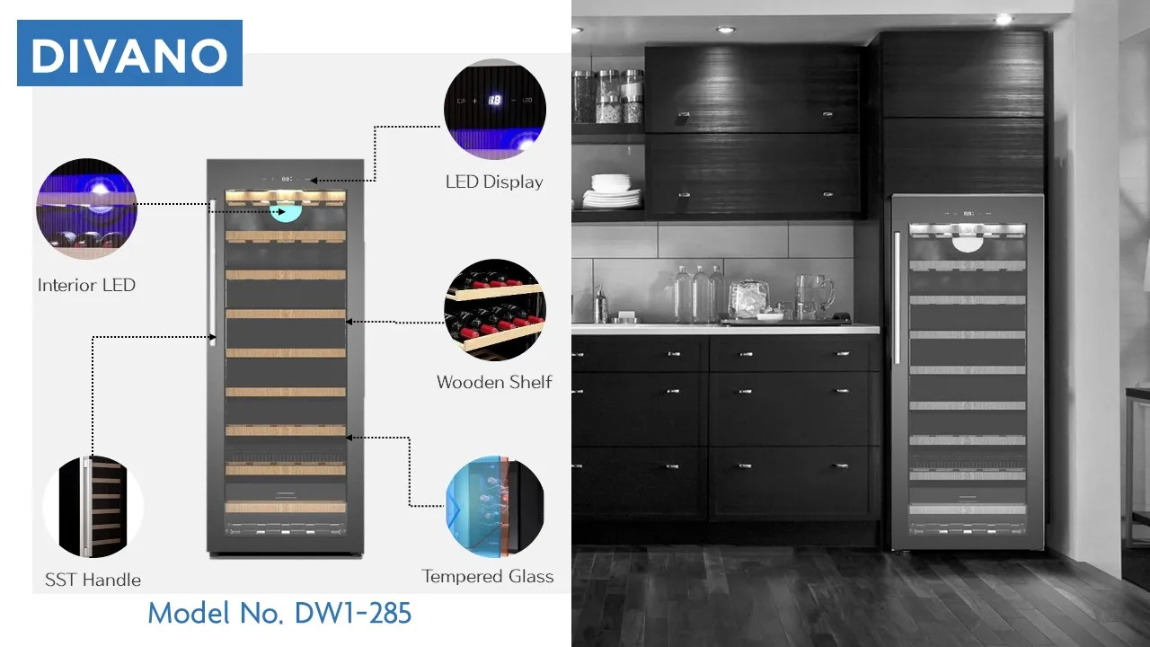 Total No frost wine cooler wine cellar compressor type electronic control built-in LED display interior led