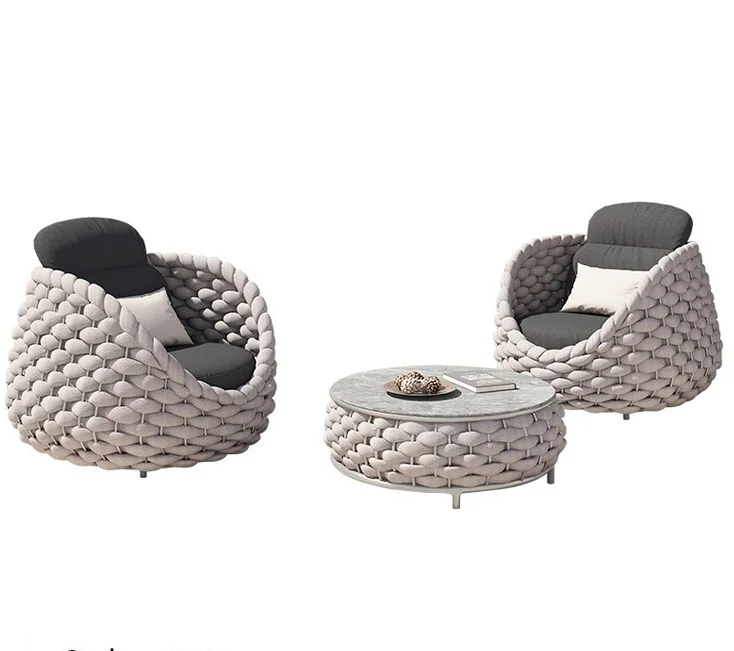 Nordic outdoor rattan chair combination leisure tea table courtyard rattan chair outdoor rattan woven table and chair balcony