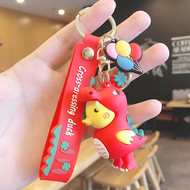 Hot Sale PVC Silicone Cartoon Dinosaur Duck Design Funny Key Chain Wholesale Custom Promotional Gift Car Bag Pendant Key Ring