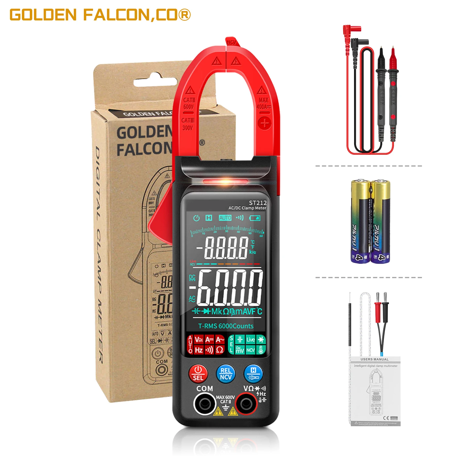 DC/AC Current Digital Clamp Meter 6000 Counts 400A Amp Multimeter Large Color Screen Voltage Tester Car Hz NCV Ohm