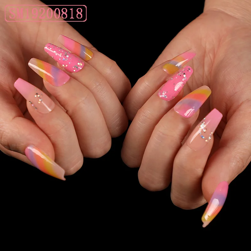 2023 Hot Sale Luxury Designed Reusable Pink Nude False Nails Short Custom Acrylic Press On Nails Artificial Nails With Glue