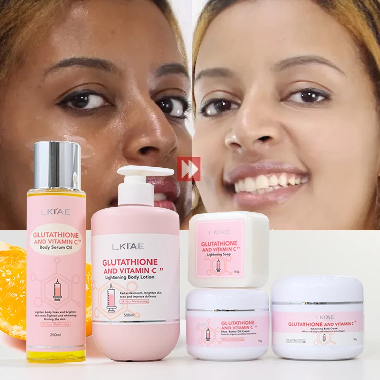Lovely Pink Collection Shea Butter Cream Body Cream Lotion Soap Body Oil Moisturizer Glutathione Skin Care Set for Light Skin