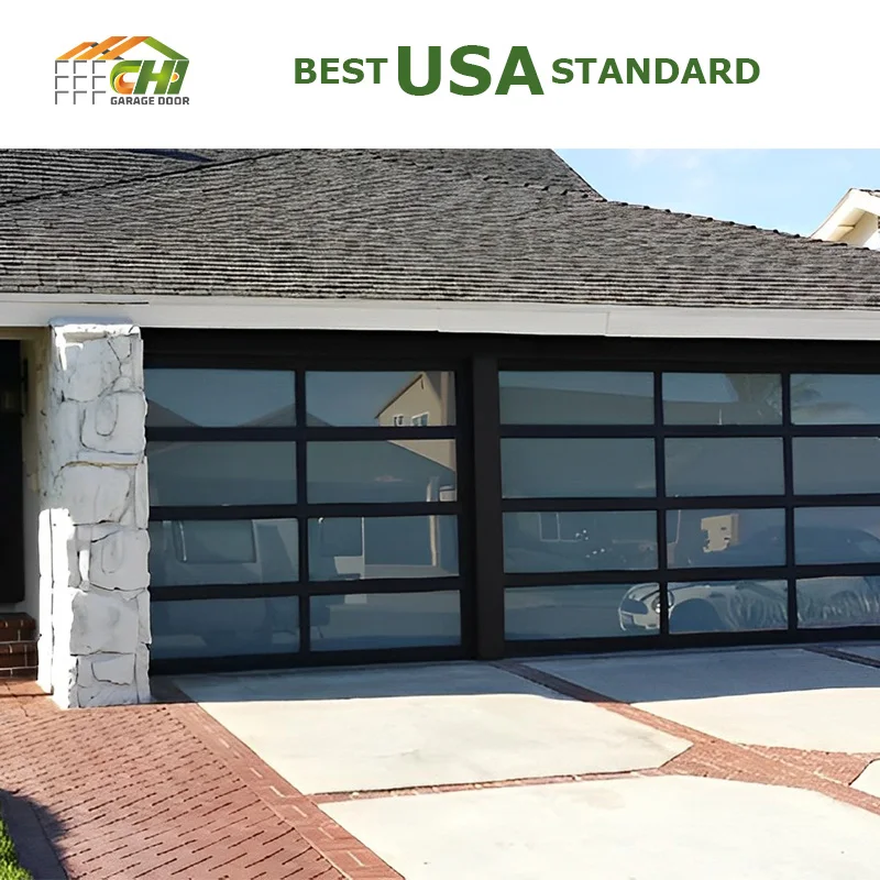 Cheap 16x7 Automatic Panoramic Parking Car Garage Door Wholesale Full View Aluminum Glass Garage Doors