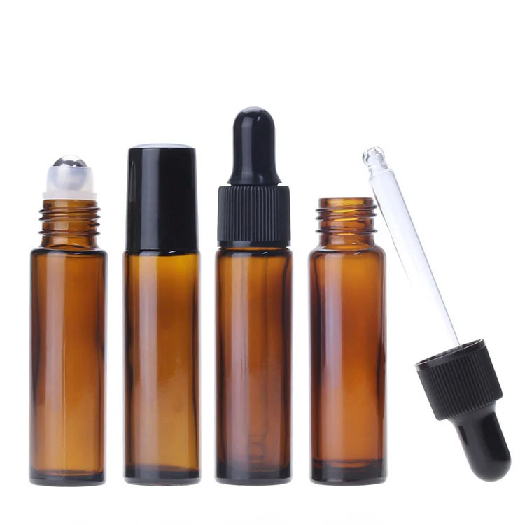 Wholesale 10ml 1/3oz Amber Glass Essential Oil Perfume Bottles with Black Cap