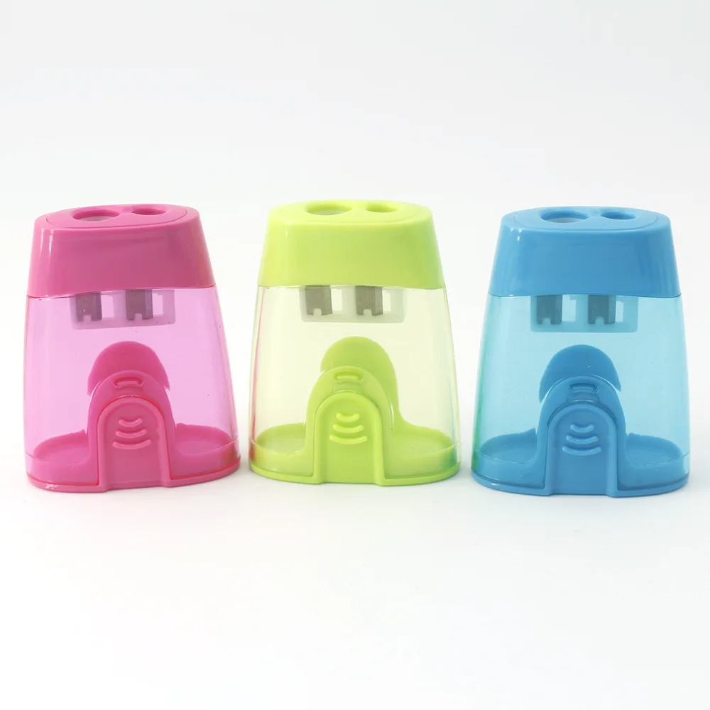 Soododo Classic three-color double-hole large capacity handheld durable plastic pencil sharpener