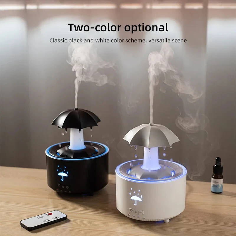 Lower price unique products water drop household big fog Umbrella Rotate Cloud Aroma Diffuser led light essential oil humidifier