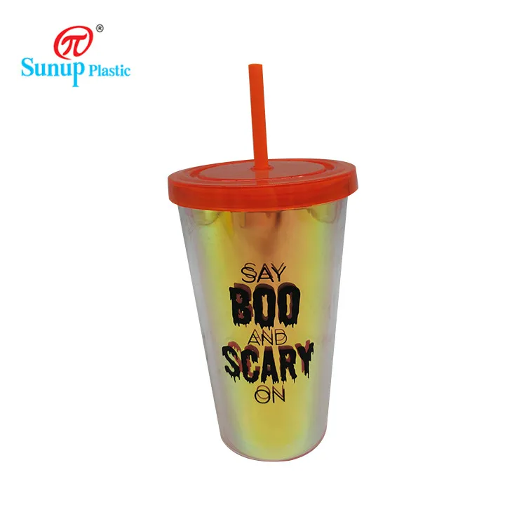 Cup Colorful Bubble Tea Plastic Double Wall Plastic Halloween with Straw Party Cups & Saucers Support Super Markets,gifts Stores