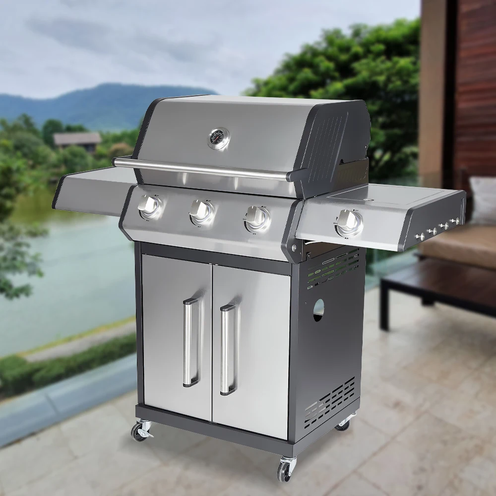Outdoor Grill Kitchen Party Stainless Garden BBQ Gas Grill Barbecue Machine With Trolley