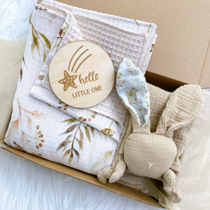 Customized Design Waffle Cotton Muslin Swaddle Blanket Set 100%GOTS Cotton Baby Swaddle Muslin Blanket Gift Set