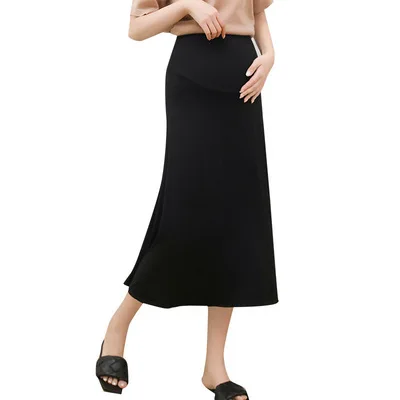 2021 Maternity dress Bust skirt Modal mid-length temperament show lean  mom high-waisted belly a-line skirt