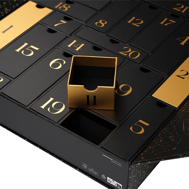 Custom Advent Calendar Empty Luxury Cardboard Paper Gift Beauty Cosmetic Box Countdown Christmas Advent Calendar Box