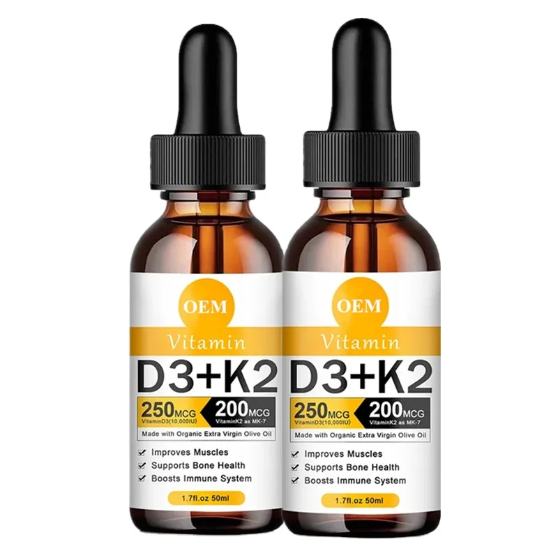 OEM/ODM/OBM High Quality Vitamin D3 K2 Drops Oral Oil Support Bones Vitamin D3K2 Liquid Drops  System and Energy Levels