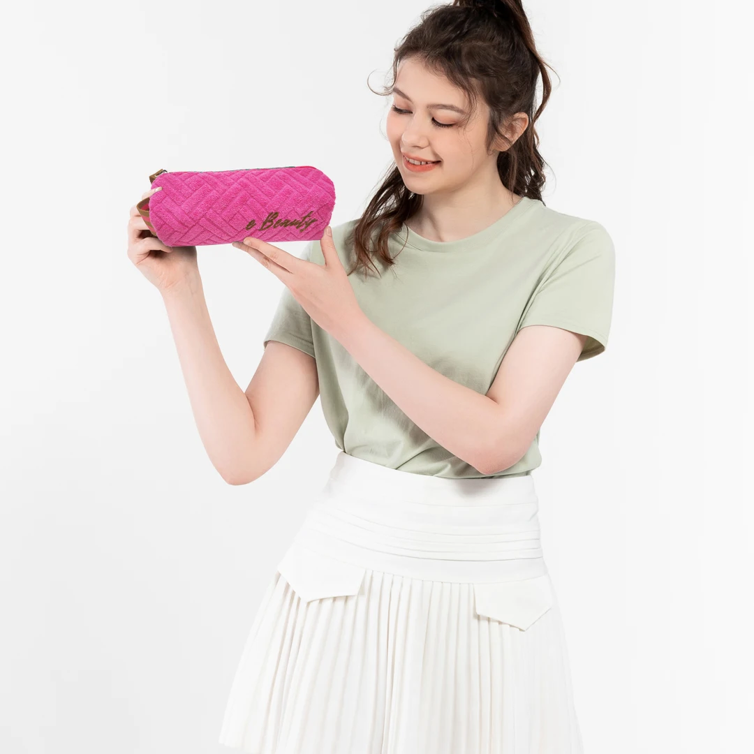 GRS Certified Eco-friendly Customized Design Pencil Bag Customized LOGO Embroidered Recycled PET Terry Towel Pencil case