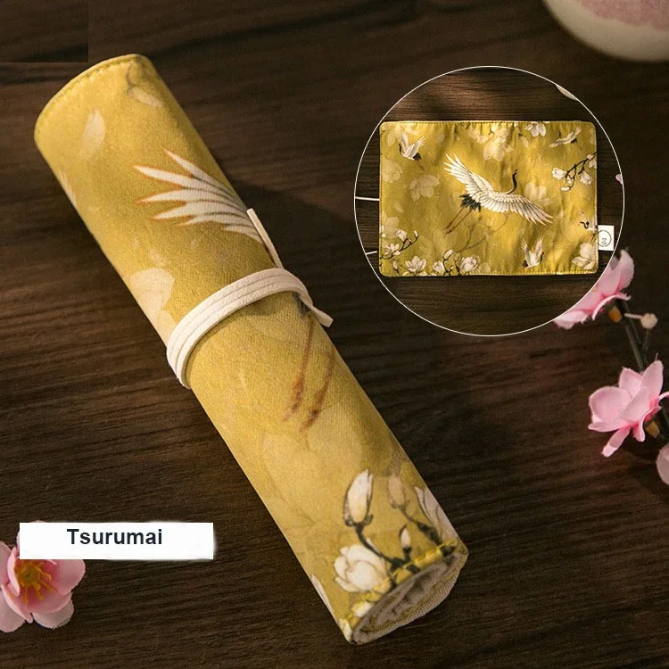 Chinese vintage painting style pencil roll wrap holder high quality pen pouch case