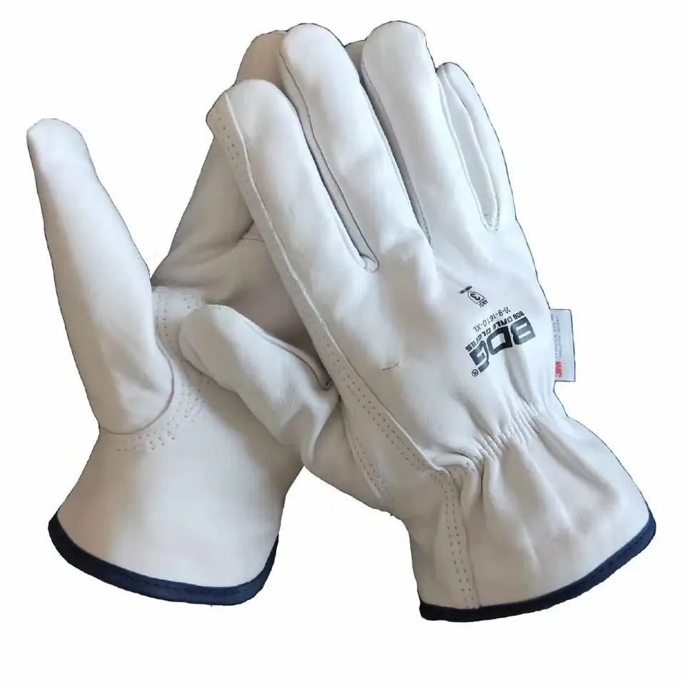 white goat leather high-quality winter warm side open custom logo elastic band driver work glove
