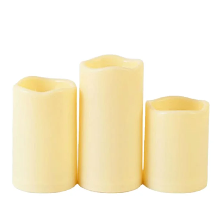 
Best Sale Battery Operated LED Flameless plastic Pillar Candles in Cream with flickering wick 