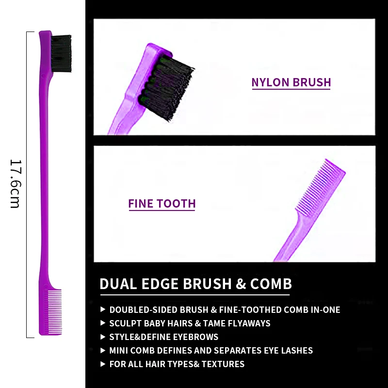 Wholesale Custom Logo Edge Hair Brush Pintail Double Sided Eyebrow Comb 3 in 1 Edge Control Brush