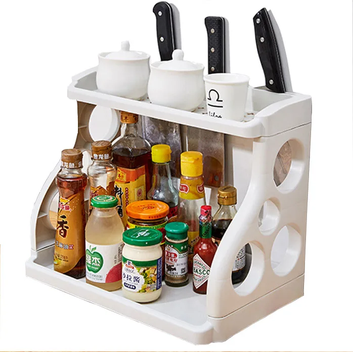 Multifunction Wholesale Kitchen 2 Tier Plastic Knife Storage Rack Multifunctional Seasoning Storage Rack
