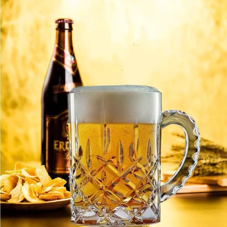 European-style Household Heat-resistant Crystal Glass Transparent Patterned Beer Cup Large Raw Cup Tea Drinking Water Drinking
