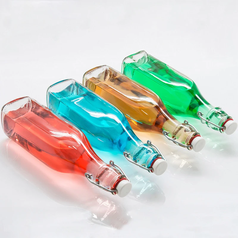 Cheap Wholesale 250/500/750/1000ml transparent swing top glass bottle with stopper for home brewing beverage juice