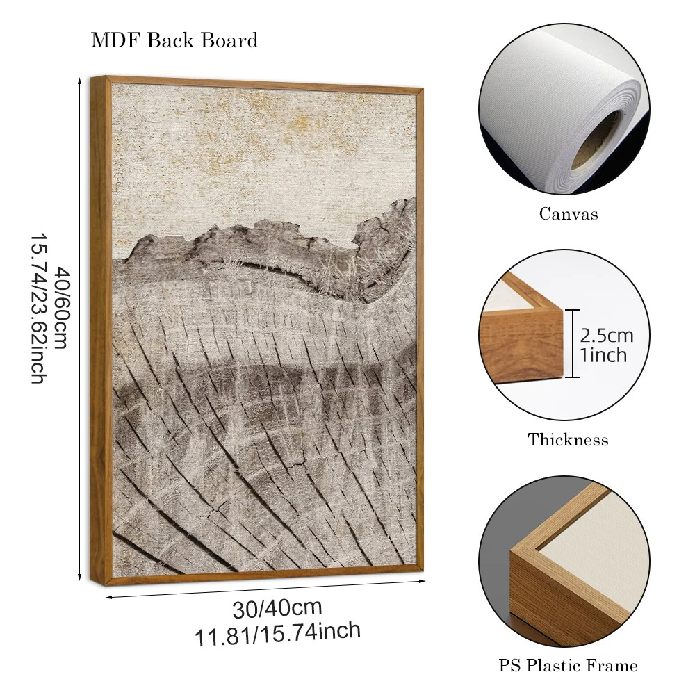 Hot Selling Tree Rings Texture Decorative Painting Wall Arts Home Decor PS Plastic Frame MDF Back Board Canvas Painting