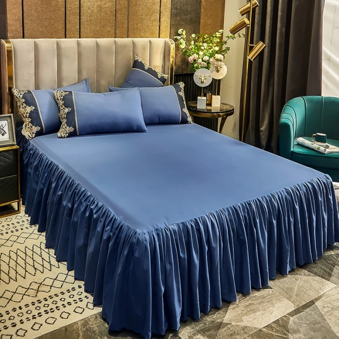 Wholesale Europe and America style solid color sheet bed sheet set 100% polyester bed skirts with two pillow cases