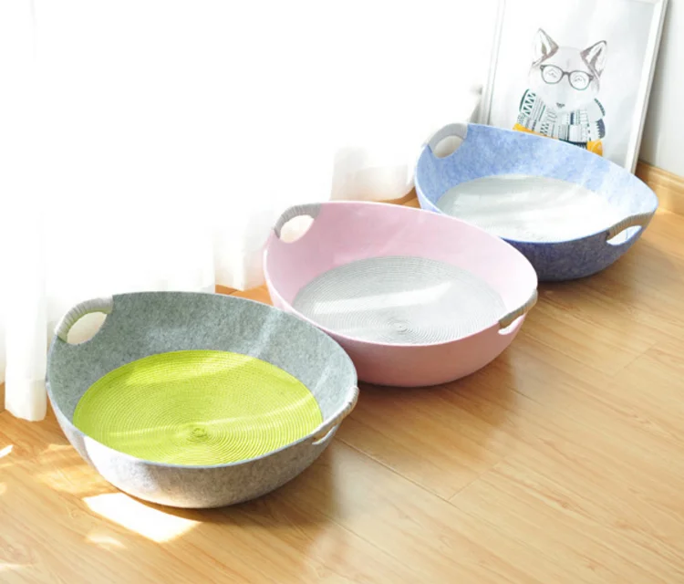 New Arrival Middle Comfortable Blue Foldable Felted Puppy Cave All Season Bed Egg-type Felt Pet Cat Cave Beds