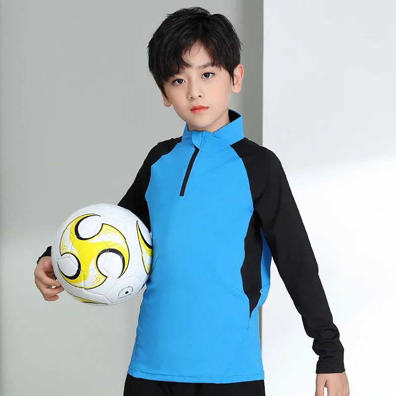 High quality color contrast basketball training quick dry fabric high elastic zipper collar sportswear for children
