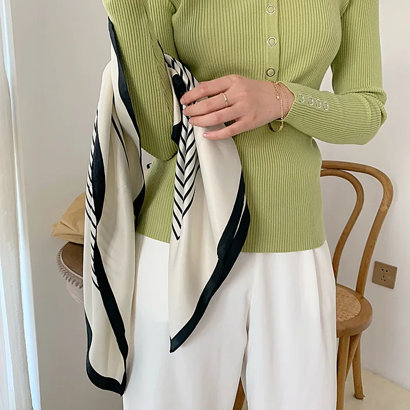 New Fashion Summer Scarves For Women Best Matched Summer Silk Square Scarf Black and White Color Wholesales brand scarf summer