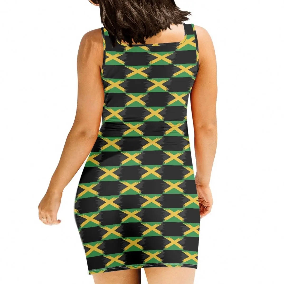 Wholesale Summer Female Dresses Women Casual Dress Sexy Bodycon Pencil Sleeveless Tank Tops Mini Ladies Dress Jamaica Flag Print