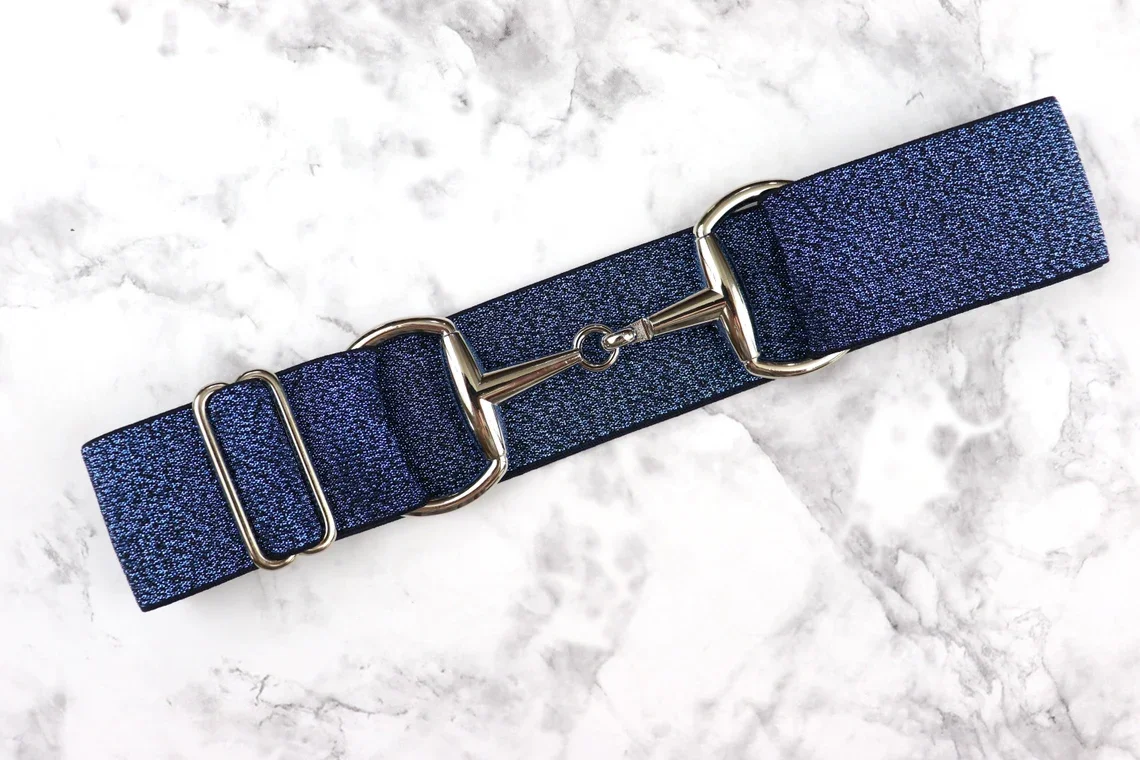 LOW MOQ. 2INCH Gold Horse Snaffle Bit Buckle Equestrian Belt set for Rider fabric Elastic Belt Custom logo