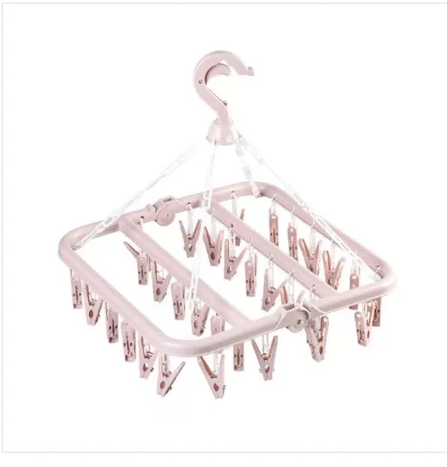 MJ Hot Selling Foldable Clothes Plastic Hanger For Scarf Socks Hook And Underwear Hanger With 32 Clips With Best Price