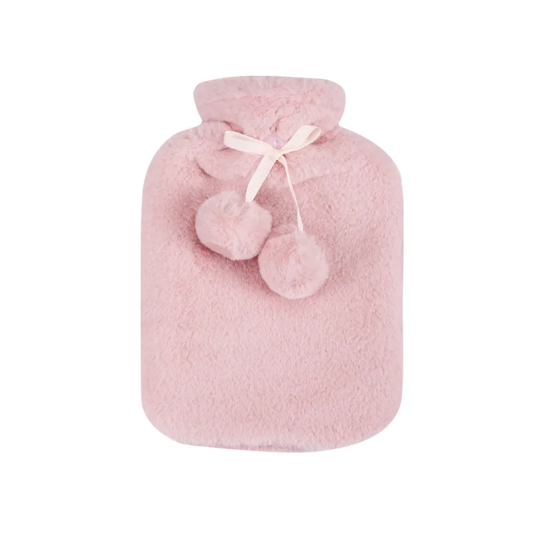 Water Injection Reusable 2L Natural Rubber Hot Water Bottle with Faux Fur Cover Hot Water Bag with Cover