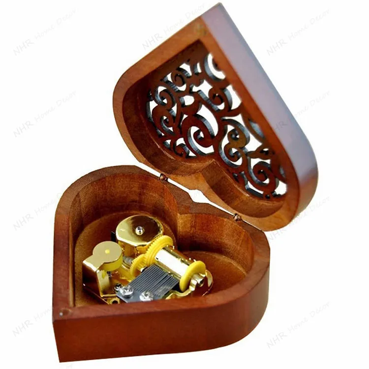 Antique Engraved Wooden Wind-up Musical Box