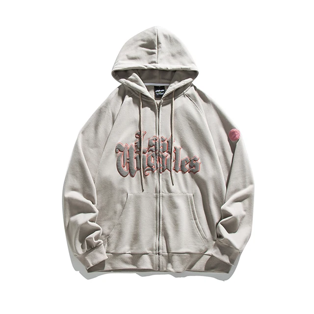 OEM custom puff print oversized full zip up hoodies